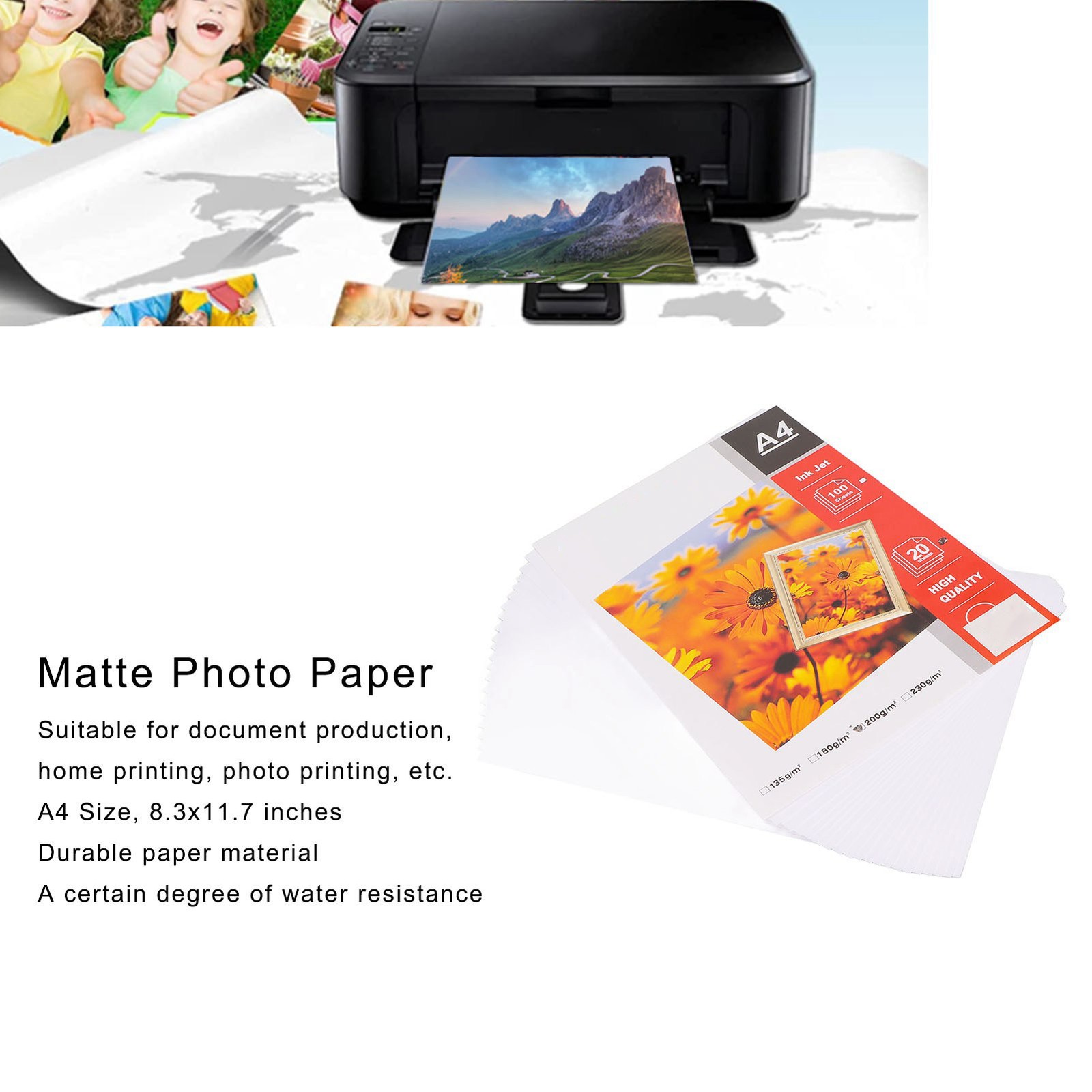 20Pcs Matte Photo Paper Durable Paper 8.3×11.7in Glossy Water Re BRZN