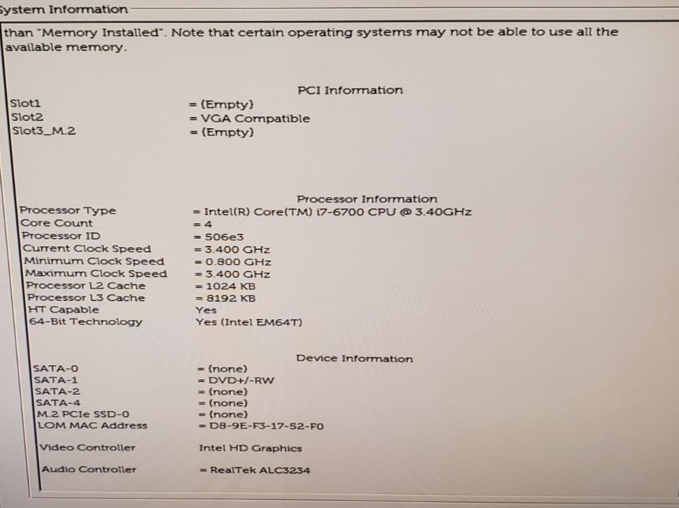 Dell OptiPlex 7050 SFF Desktop PC Core i7-6700 3.40GHz 4GB RAM No HDD/SDD