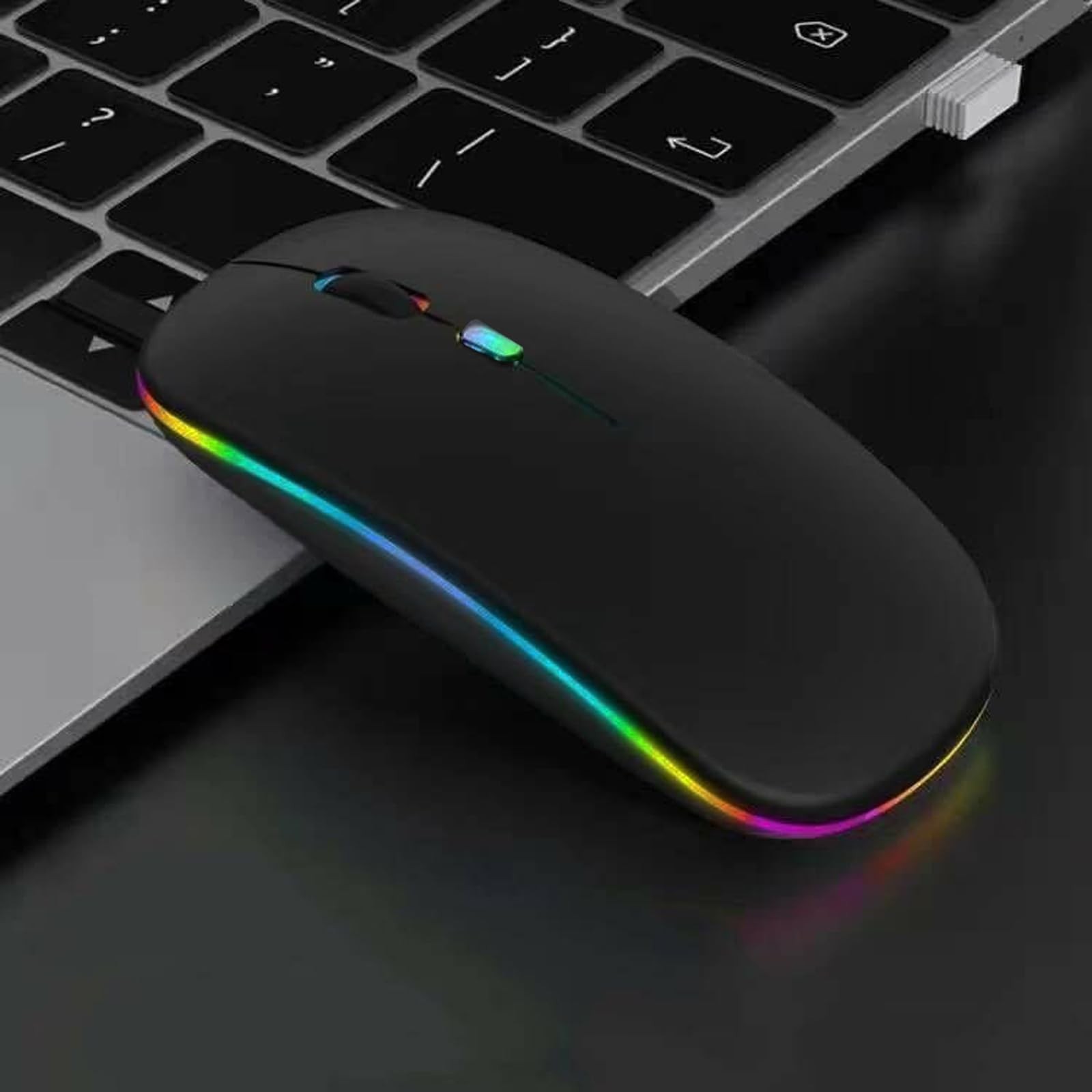 Guiheng Wireless Bluetooth Mouse,LED Dual Mode Rechargeable Silent Slim black