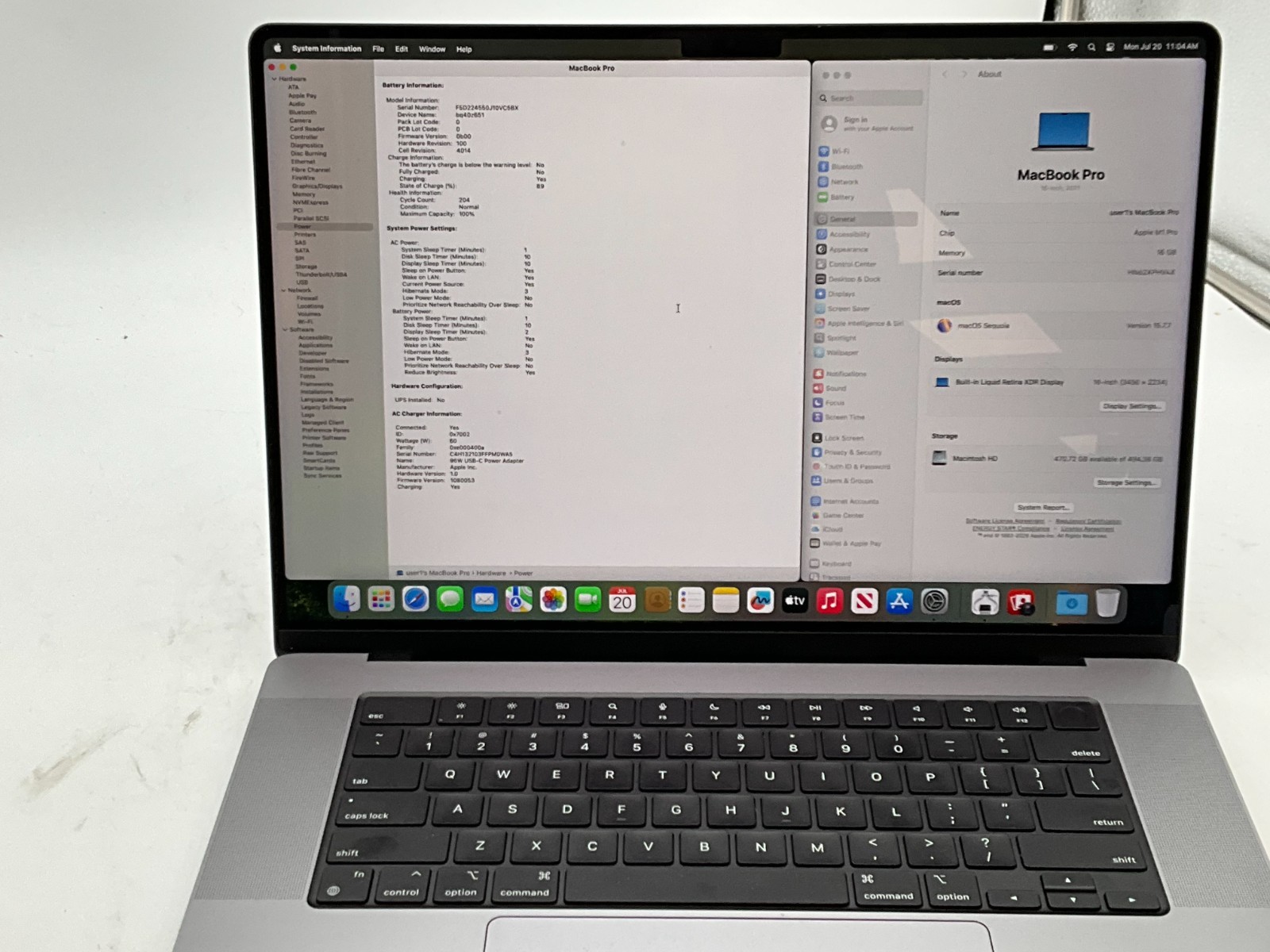 APPLE A2485 MacBook Pro 16″ M1 PRO 16GB 512GB SONOMA 2021 HN62XPHV4X