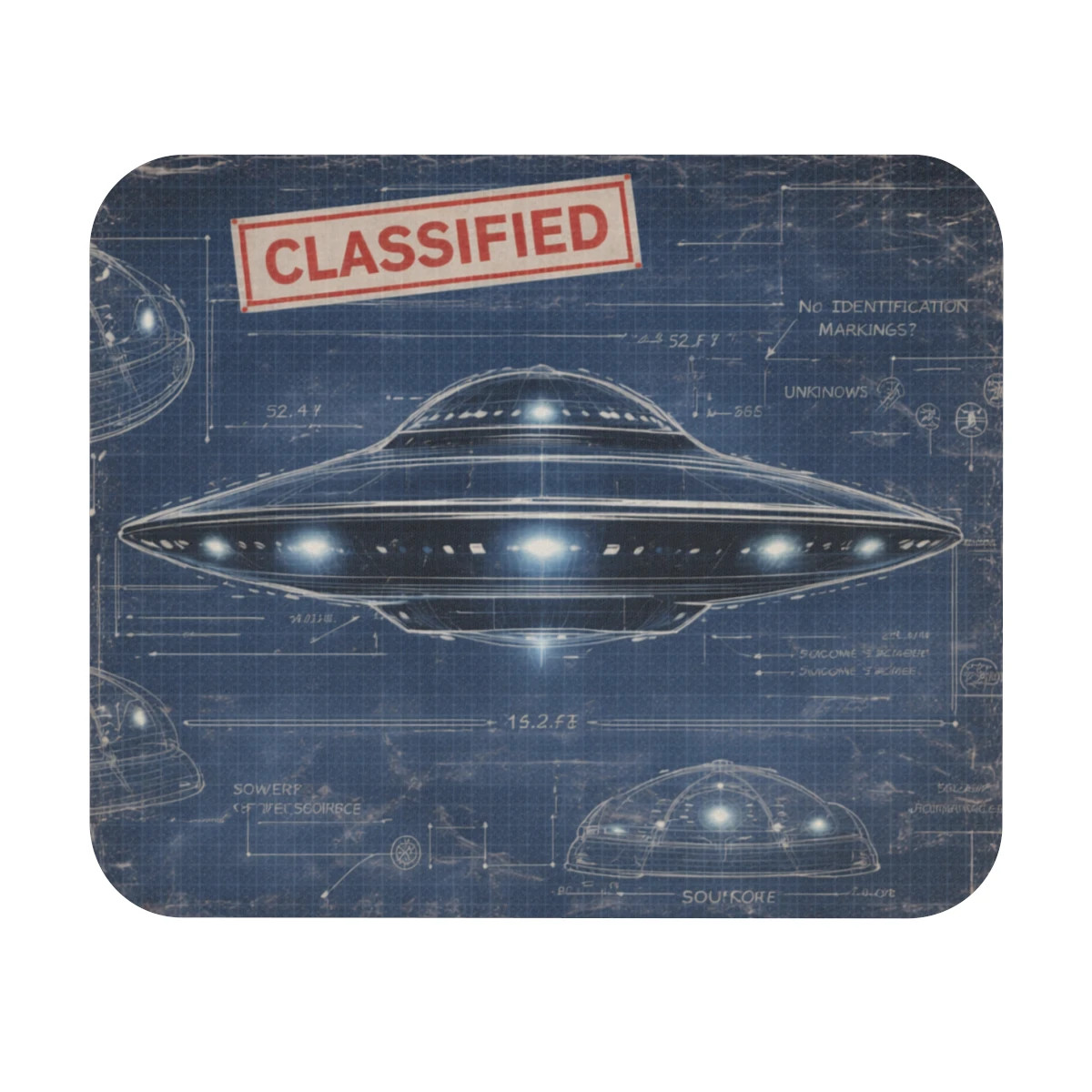 Alien Ship Blueprint Mouse Pad 9”x8” | UFO Paranormal