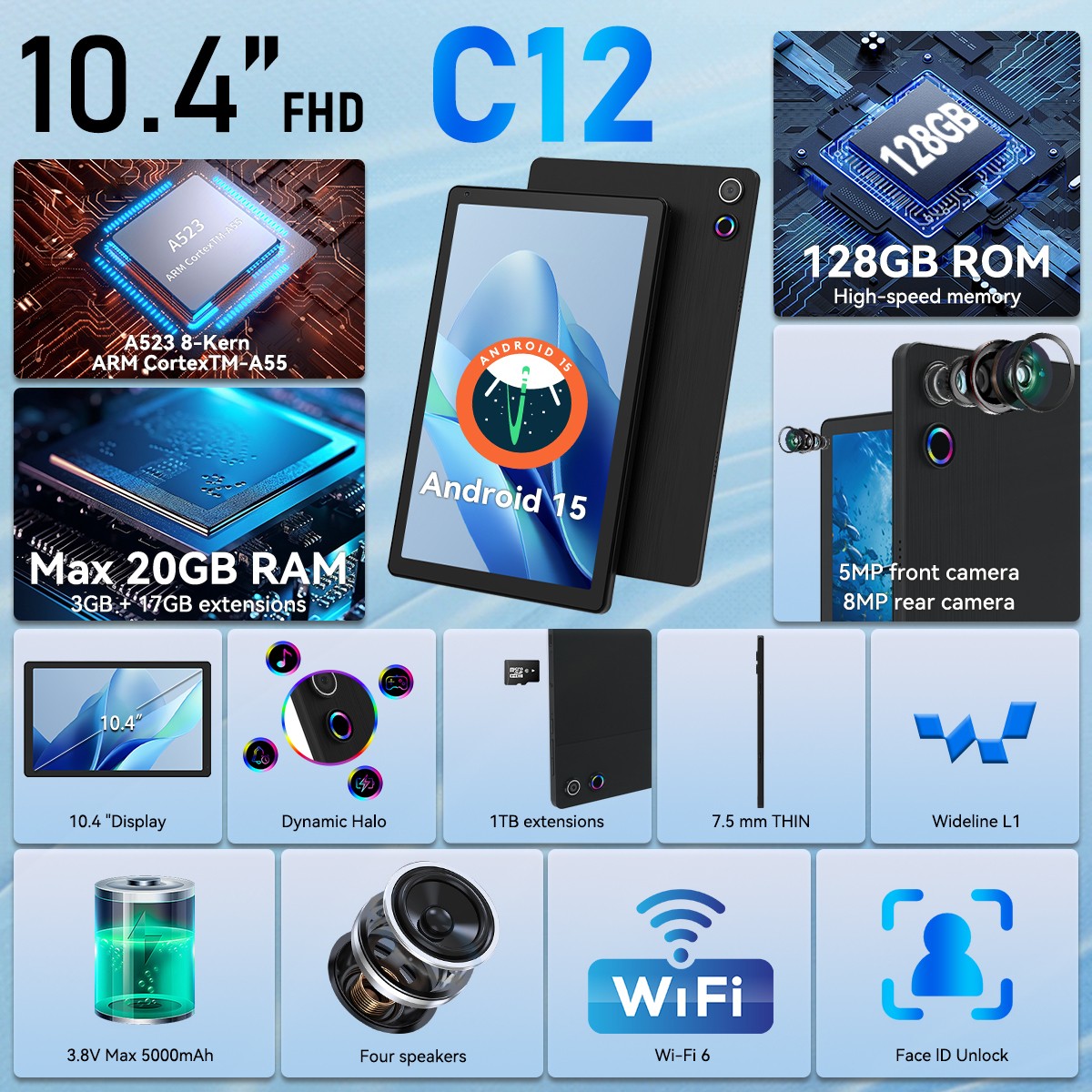 2026 AEEZO 10″ Tablet Pad Android 15 128GB Octa-Core Google Netflix 5G WIFI