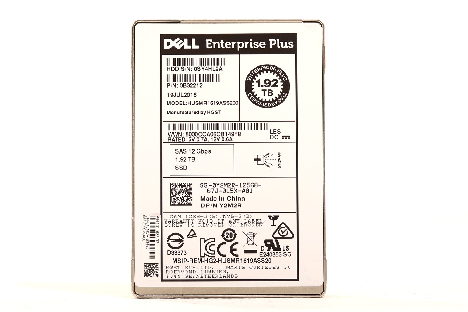Dell HUSMR1619ASS200 1.92TB 2.5″ 12Gb/s Read-Intensive SAS SSD Dell P/N: 0Y2M2R