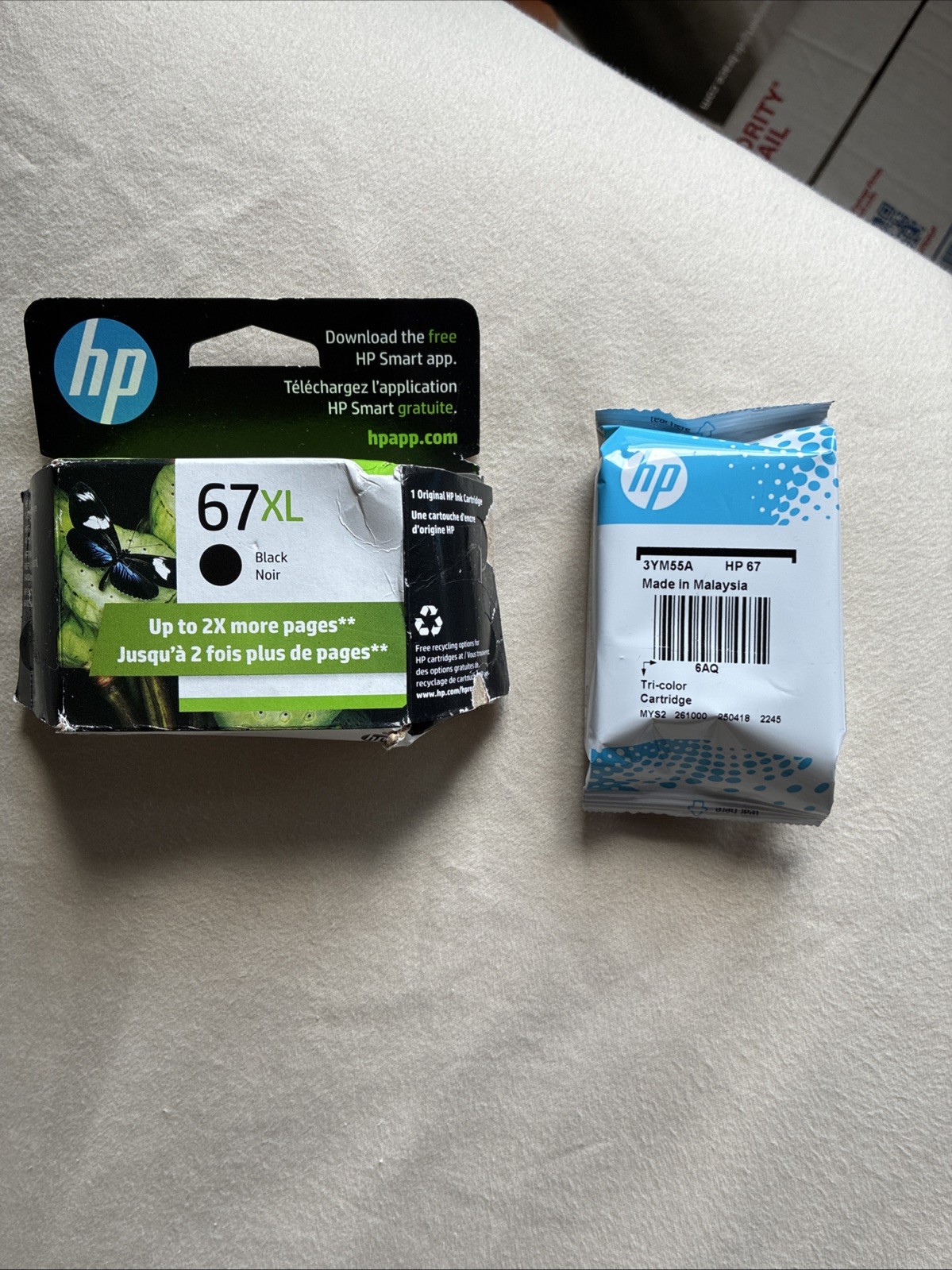 NEW Genuine HP 67 XL Black HP 67 Tri Color Ink Cartridges exp. 01/26 04/27
