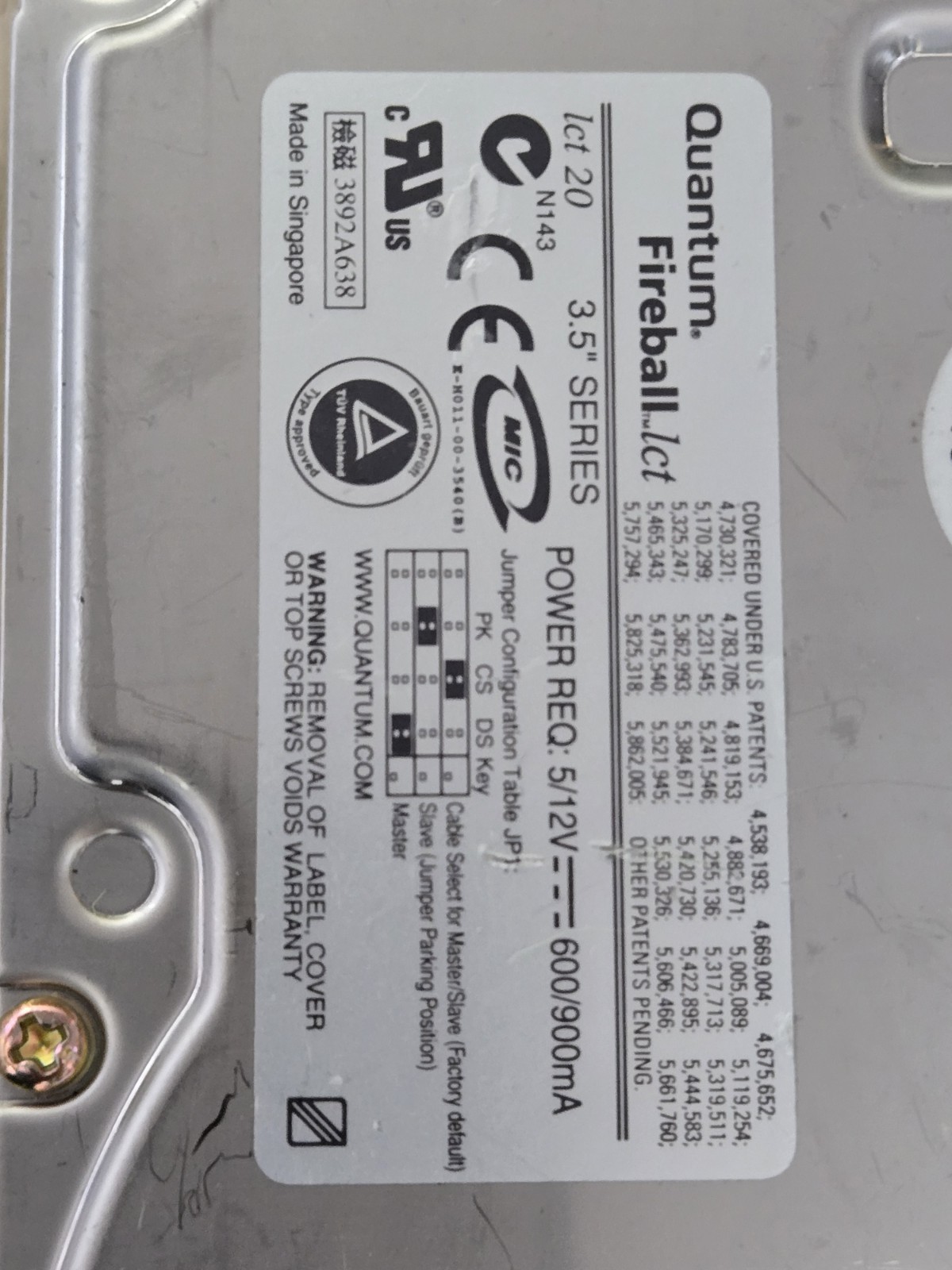 Quantum Fireball Lct20 20.4GB IDE PATA 3.5 Hard Drive Vintage HDD