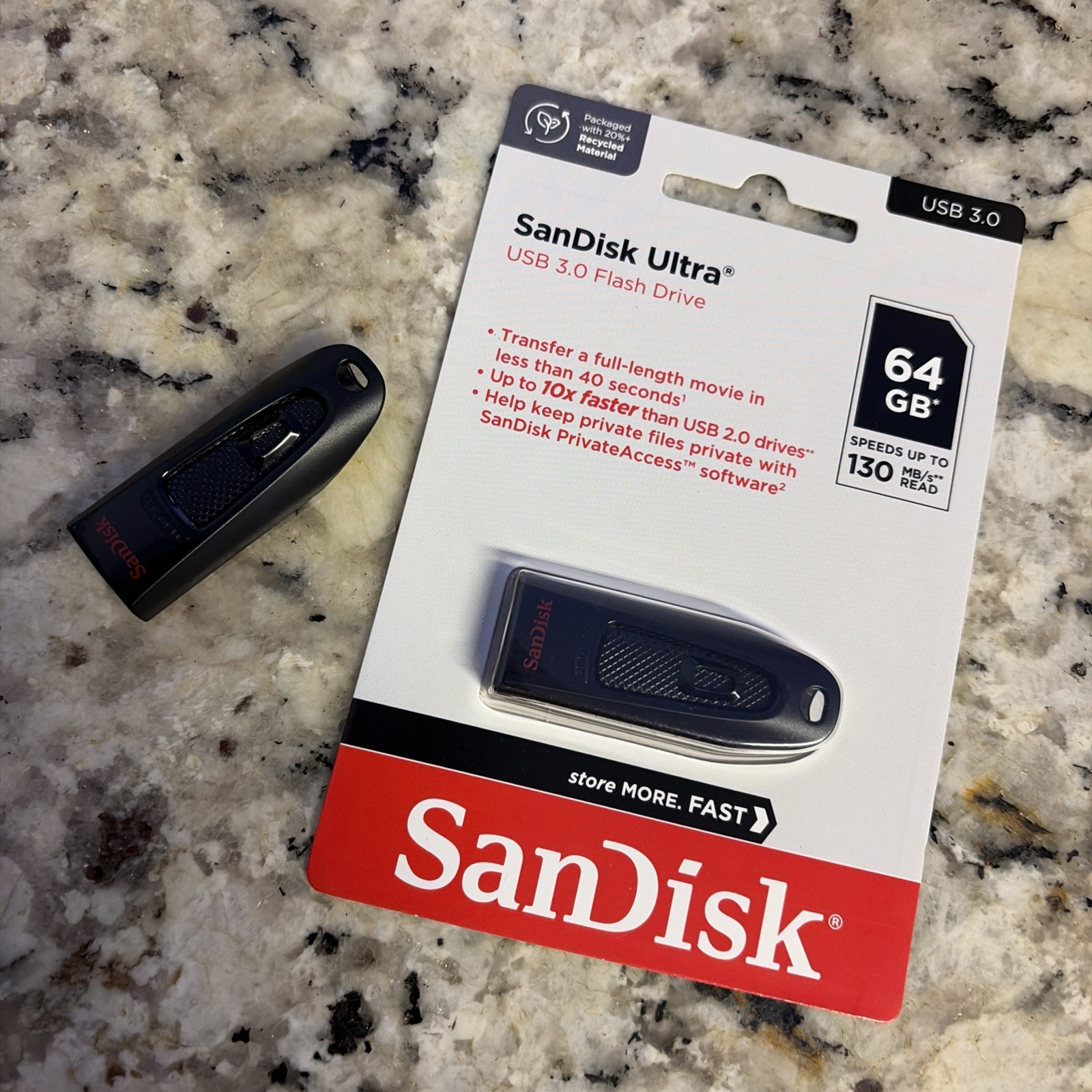 SanDisk Ultra USB 3.0 Flash Drive, 64GB New Sealed & Bonus