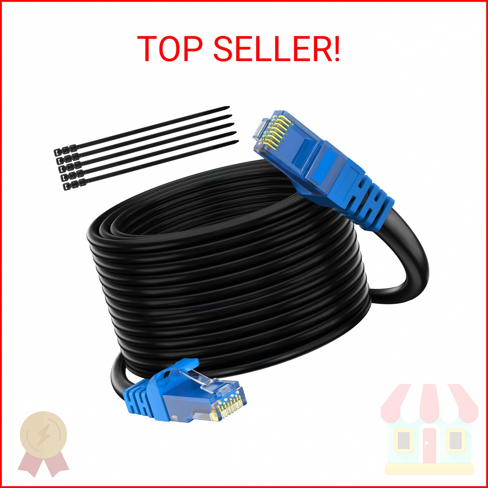 Adoreen Cat 6 Outdoor Ethernet Cable 250 Ft Black, High Speed Heavy Duty Long In