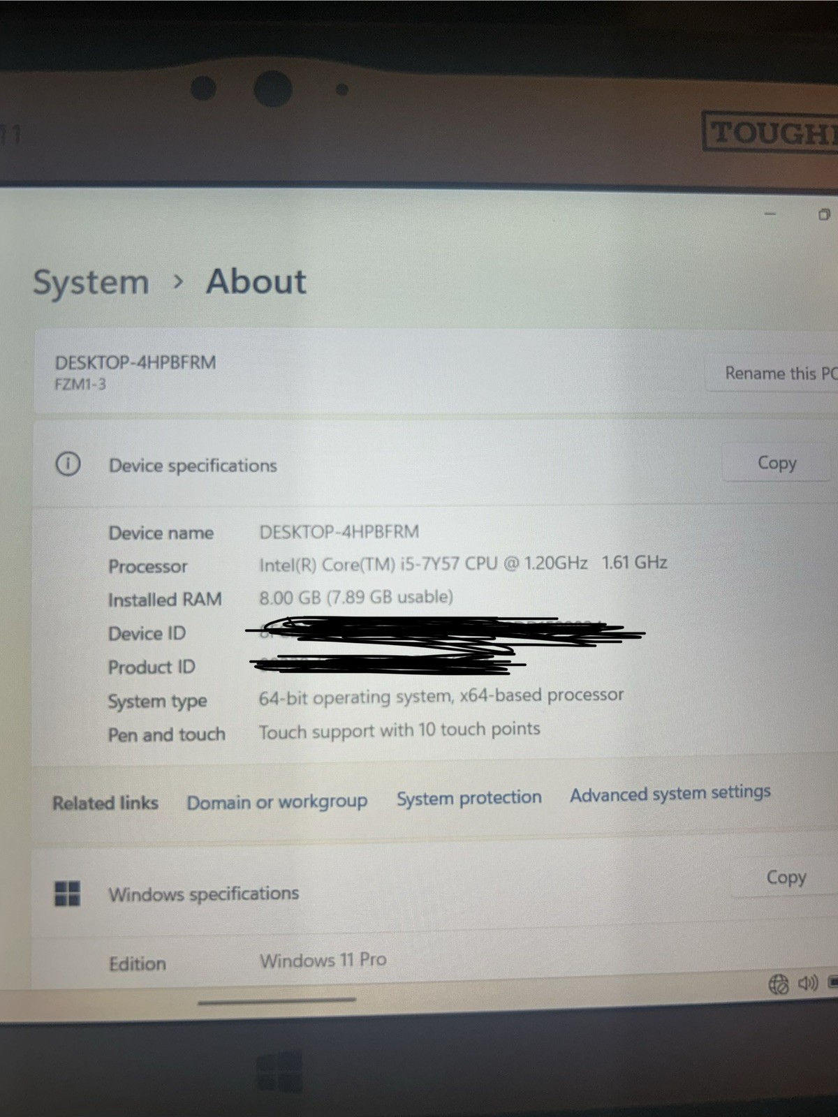 NEW Panasonic FZ-M1 Toughpad 8GB, RAM i5 7Y57 128 gGB SSD WIN 11 PRO