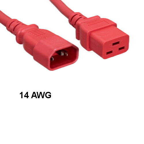 Red Color 10 feet 14AWG Power Cord IEC60320 C14 to C19 15A/250V SJT Server Data