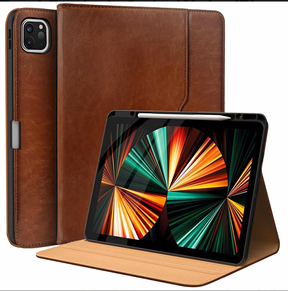 Brown Synthetic Leather Folding Folio Case for Apple iPad Pro 12.9 Inch