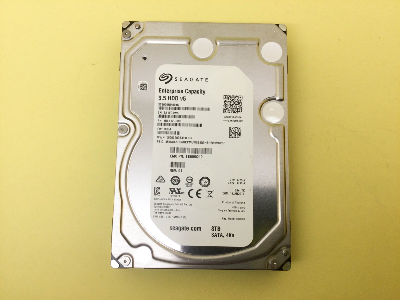 Seagate Enterprise 8TB 7.2K SATA 6Gb/s 4Kn 3.5” HDD ST8000NM0045 EMC 118000219