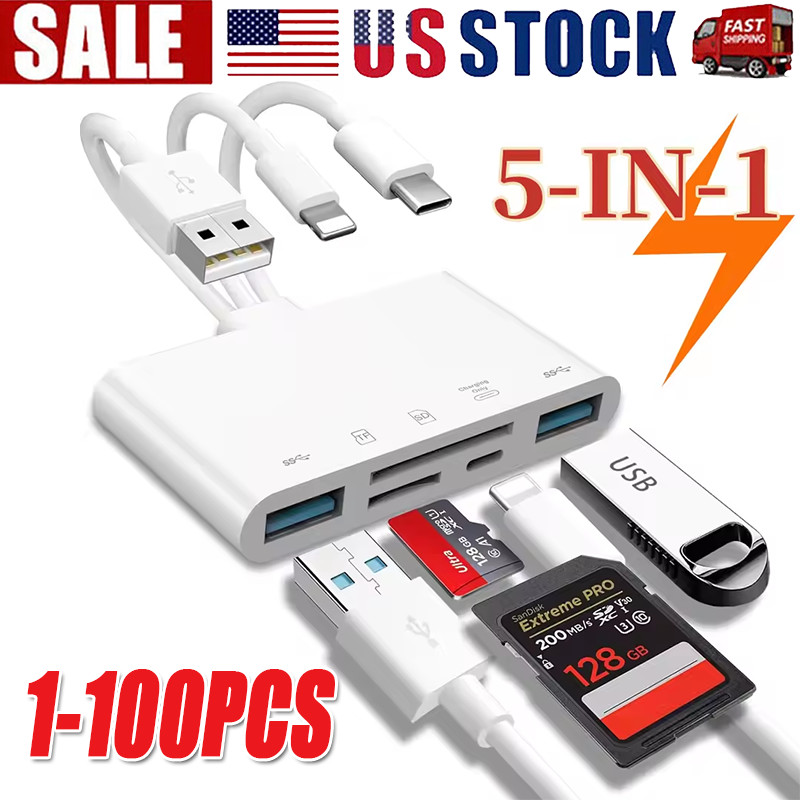 5 in 1 Memory Card Reader USB 3.0 OTG Adapter SD Card Reader For iPhone/iPad LOT