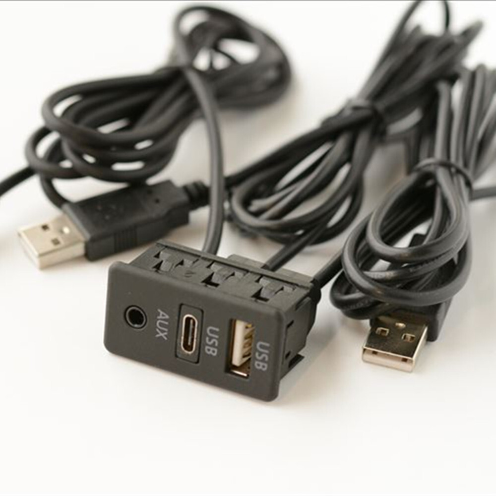 Type C Dual USB Port Panel Extension Cable Adapter Car Dash AUX Flush Mount 1.5M