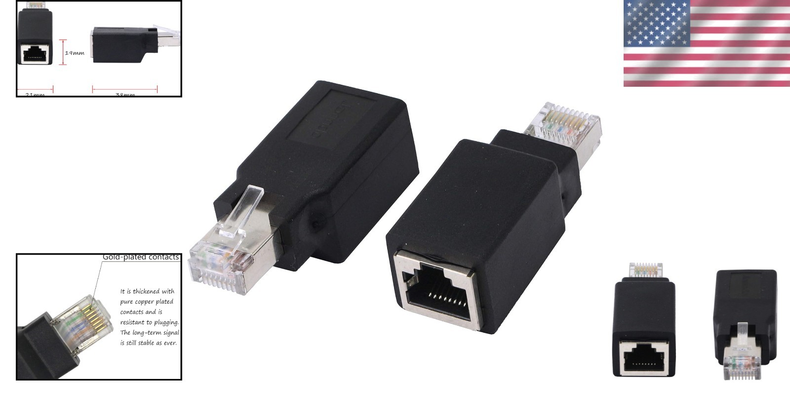 Cat5/Cat6 Compatible RJ45 Ethernet Crossover Adapter 2-Pack – High Quality 8P8C