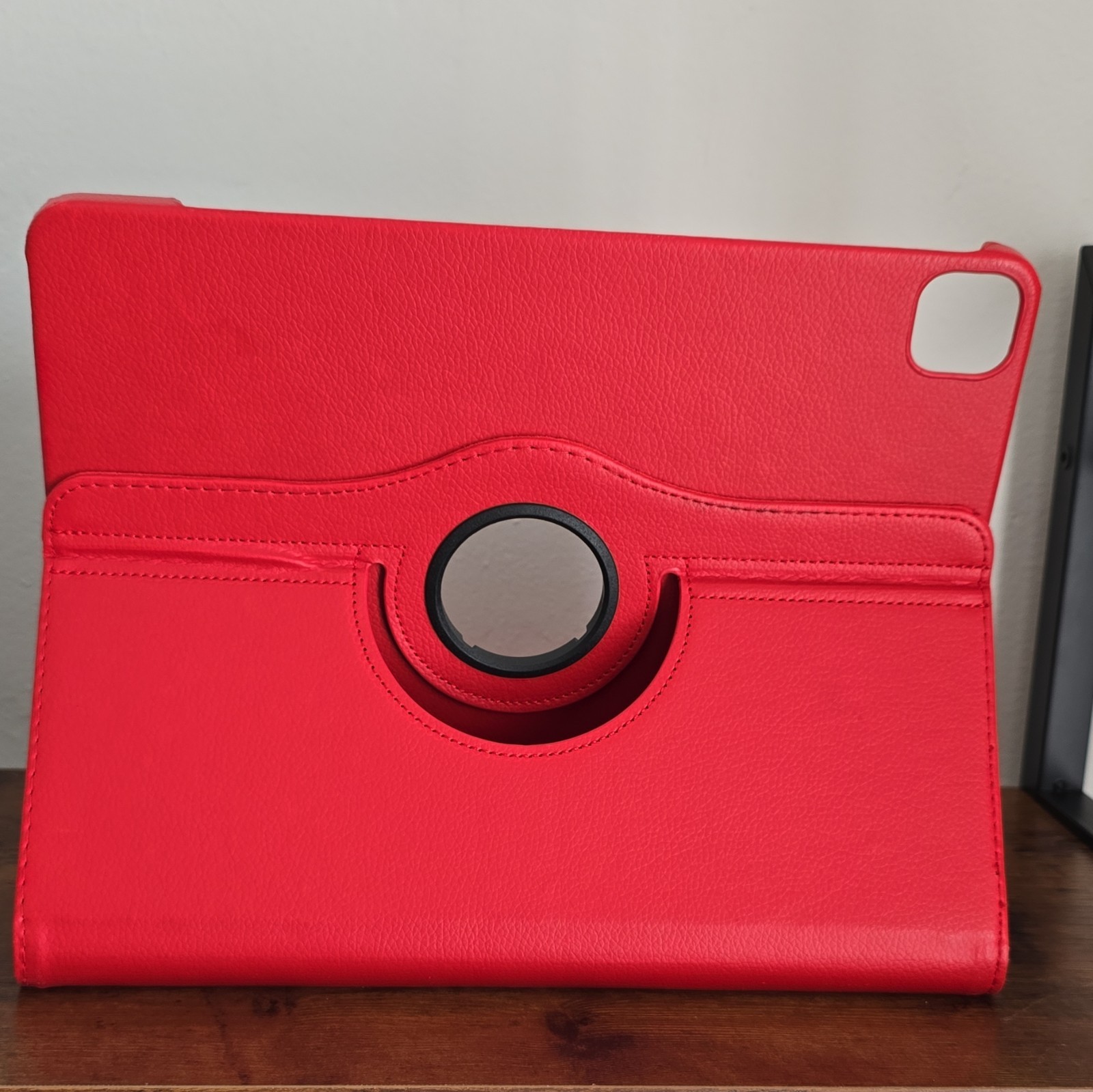 Rotating Stand Folio Case for iPad, Synthetic Leather, Red/Black