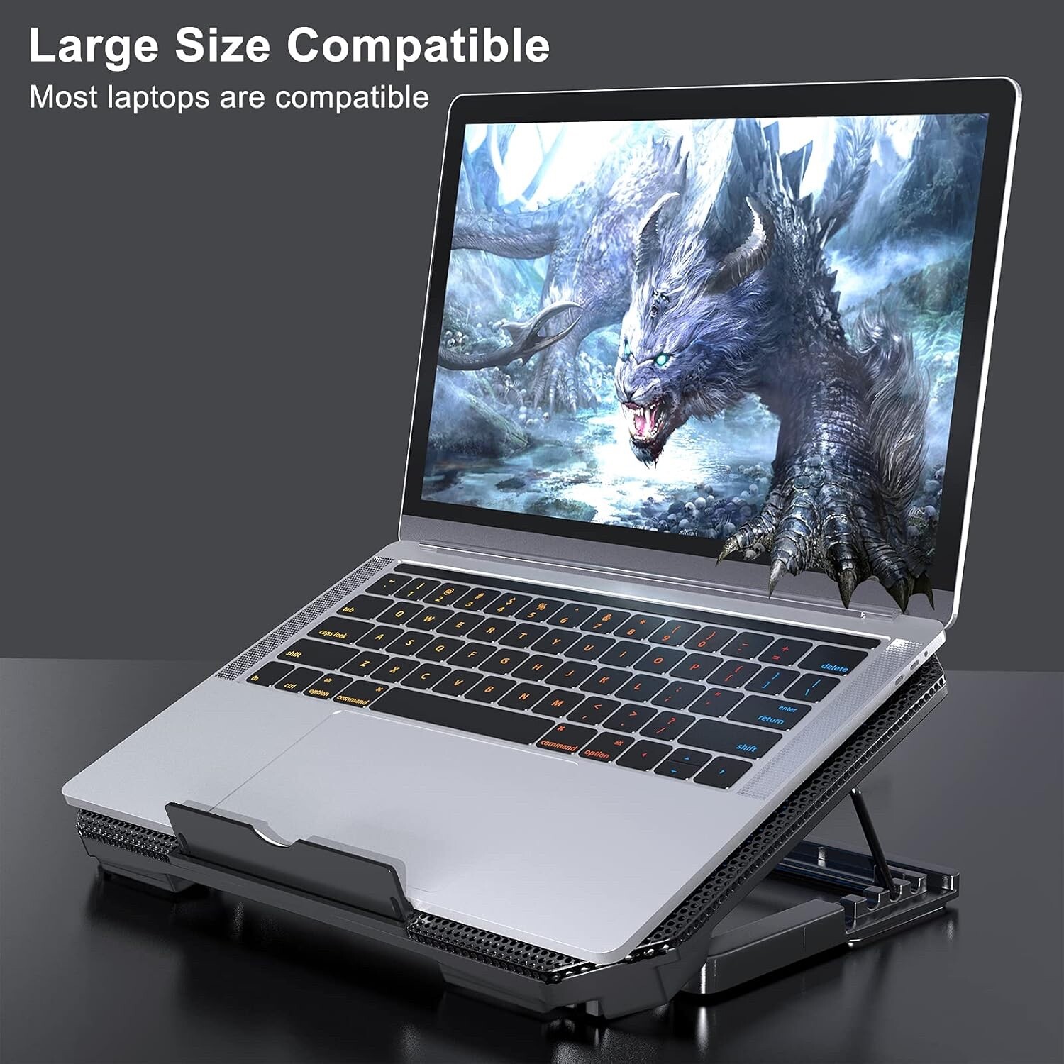 Laptop Cooling Pad with Adjustable Height Two 5.1 Inches Fan 2 USB Ports Suitabl