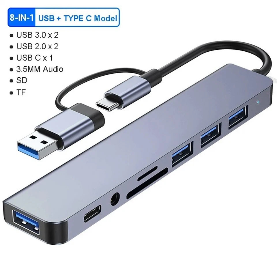 8-in-1 USB-C Hub Type-C Dock Multi-Function Adapter Phone PC Mac HDMI USB 3.0