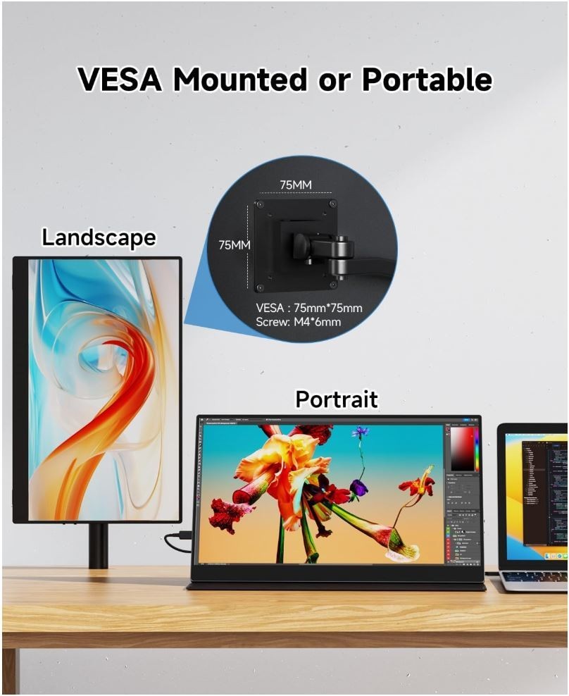 Portable Ultra-Light 15.6″ Extended Laptop Monitor 1080P FHD w/Built-in Speakers