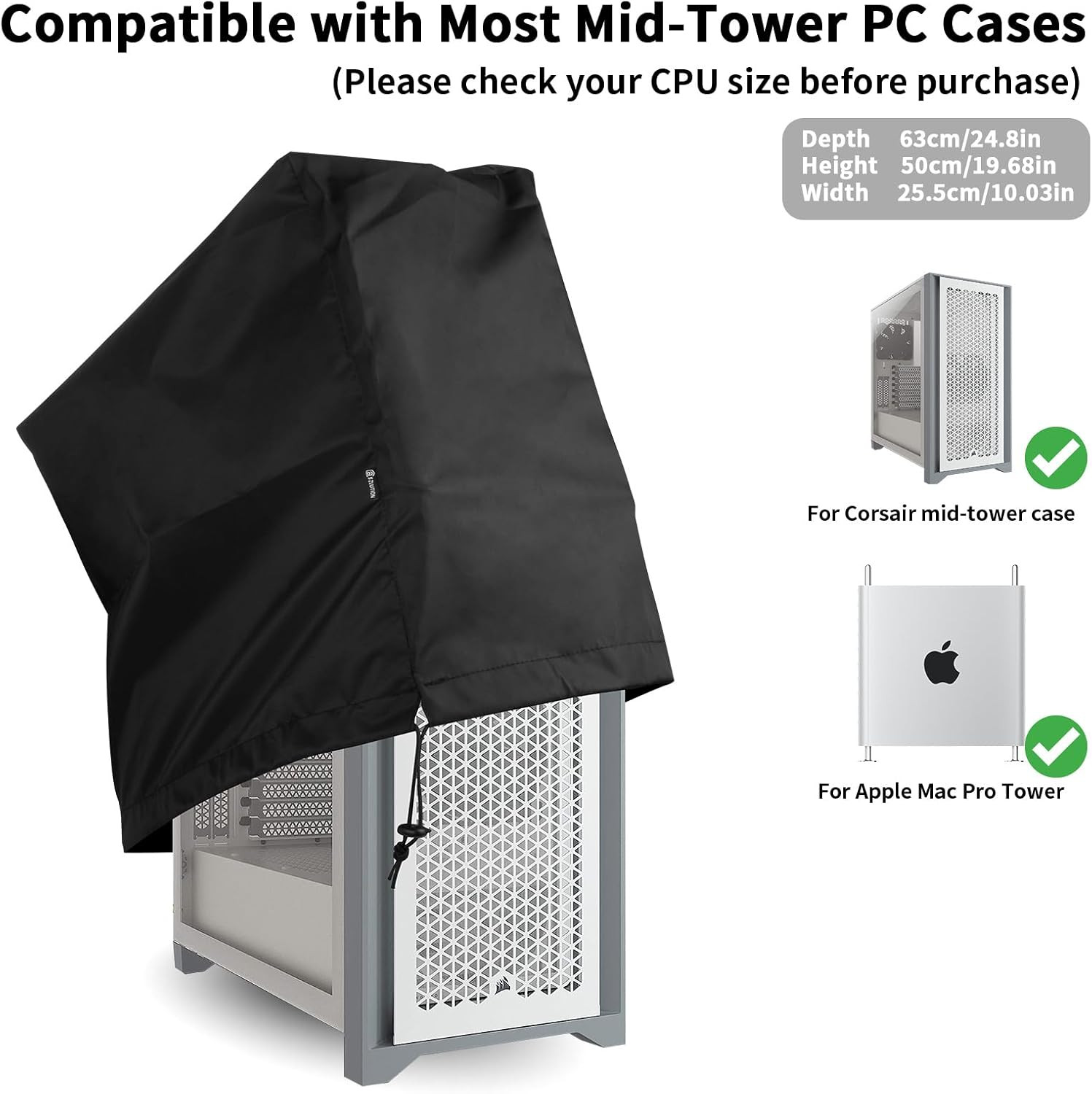 Antistatic Mid-Tower PC Dust Cover Water-Resistant Desktop Case Protector with E