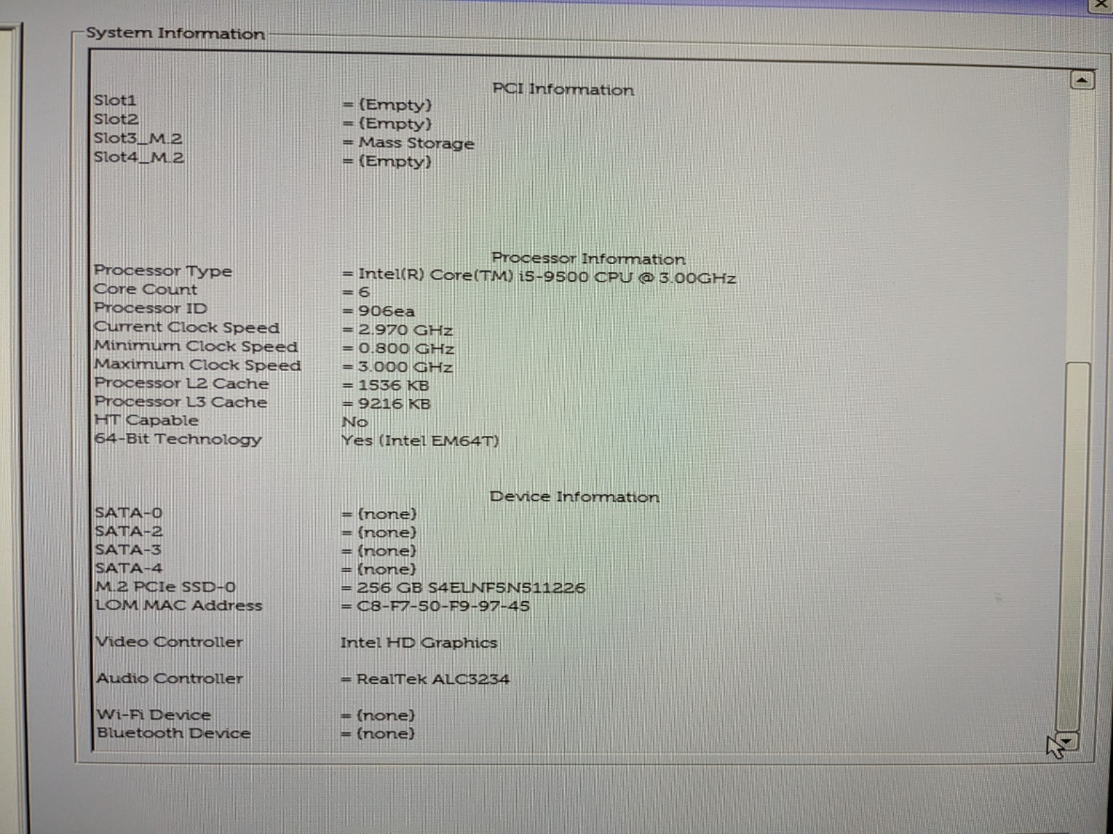 DELL OptiPlex 5070 i5-9500 3.00 GHz16 GB RAM 256 GB M.2 Intel(R) UHD