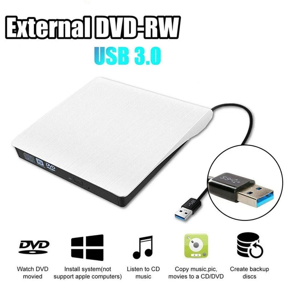 Slim External CD DVD Drive USB 3.0 Disc Player Burner Writer For Laptop PC Mac