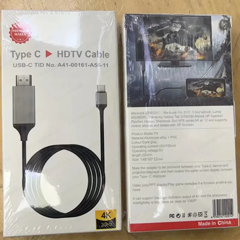 USB 3.1 Usb C to Hdmi-Compatible 4K Adapter Cable 2M Type C to HD Cable for Macb