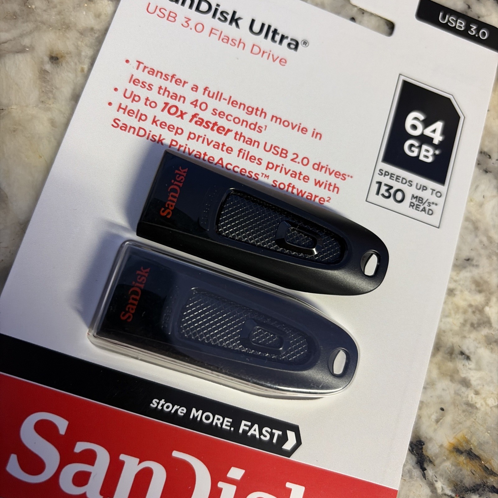 SanDisk Ultra USB 3.0 Flash Drive, 64GB New Sealed & Bonus