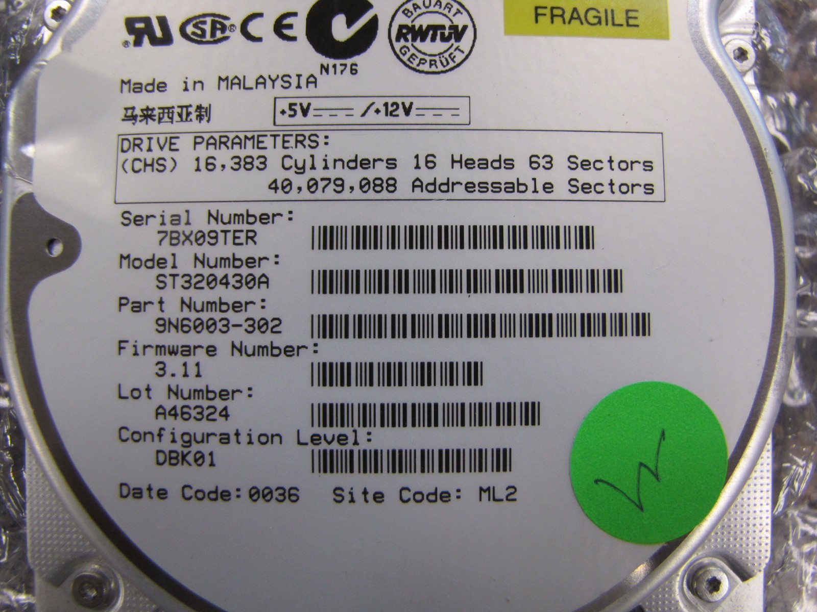 Seagate Barracuda Hard Drive ST320430A 20.4GB 7.2K ATA 3.5” TESTED & WORKS-NL25