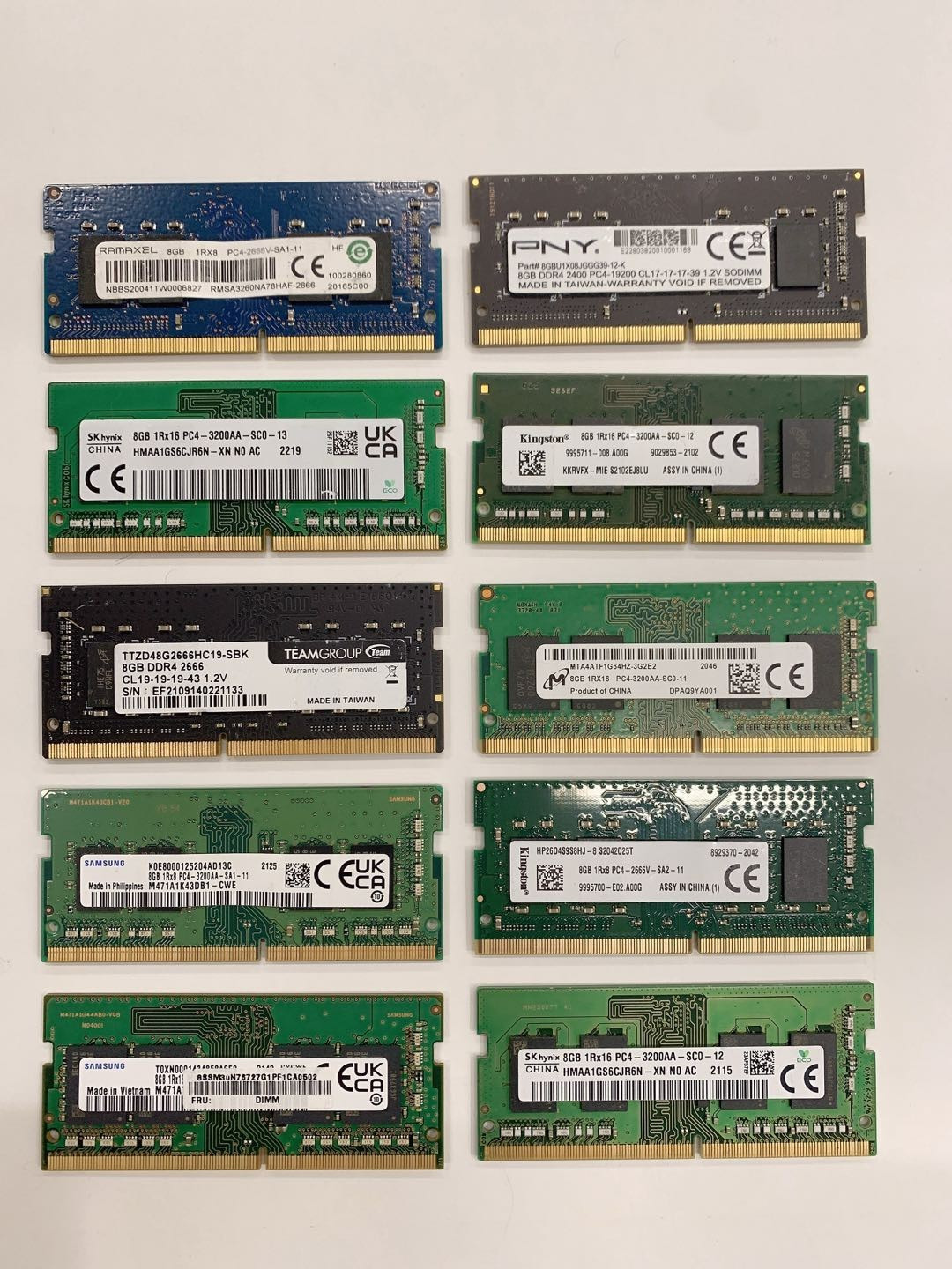 Lot of 10 x 8GB PC4 Laptop Memory RAM Mixed Brands