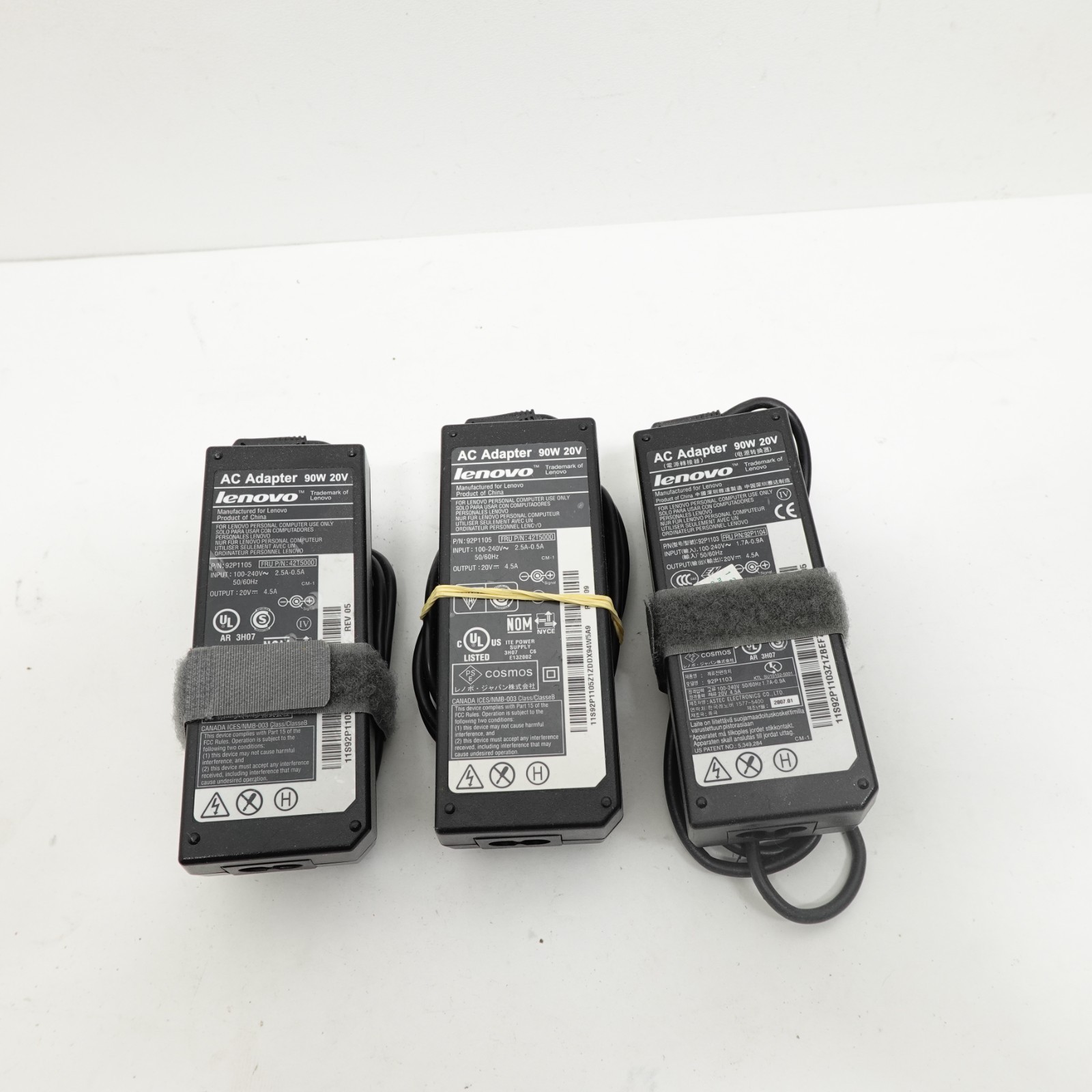 Lot of 3 Genuine Lenovo 90W AC Laptop Chargers 20V 4.5A 92P1105 Barrel Tip