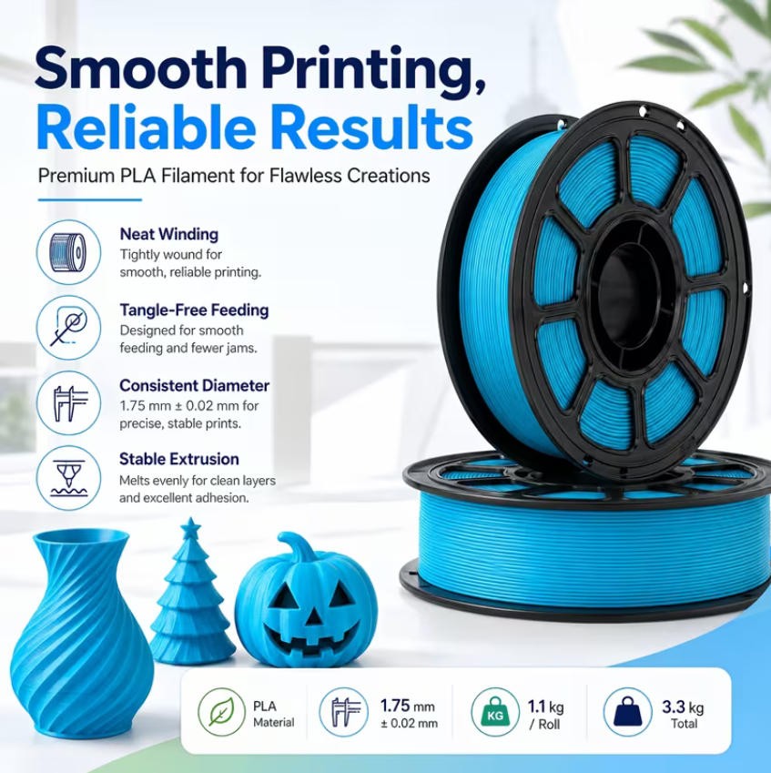 Upgraded Hyper 40-300mm/s PLA/PETG/Silk 3D Filament 1KG 1.75mm Filament LOT