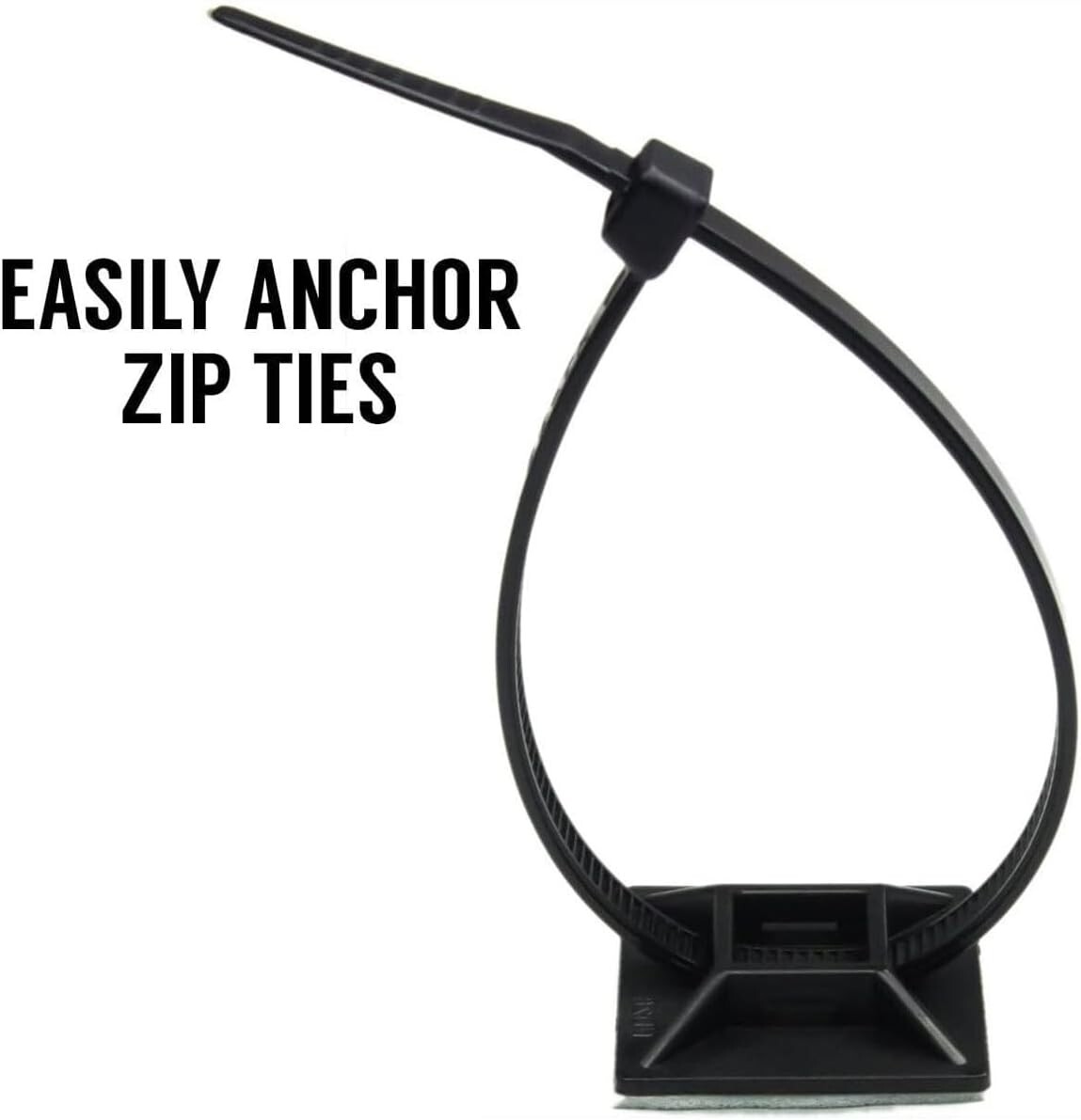 1″ Self Adhesive Black Cable Zip Tie Mounts 500pcs Orgamizer Squares Clip Manage