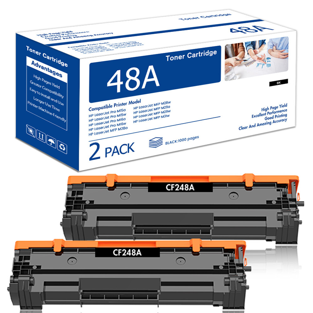 2PK CF248A 48A Toner Cartridge for HP LaserJet Pro M15a M15w M16a M16w MFP M28a