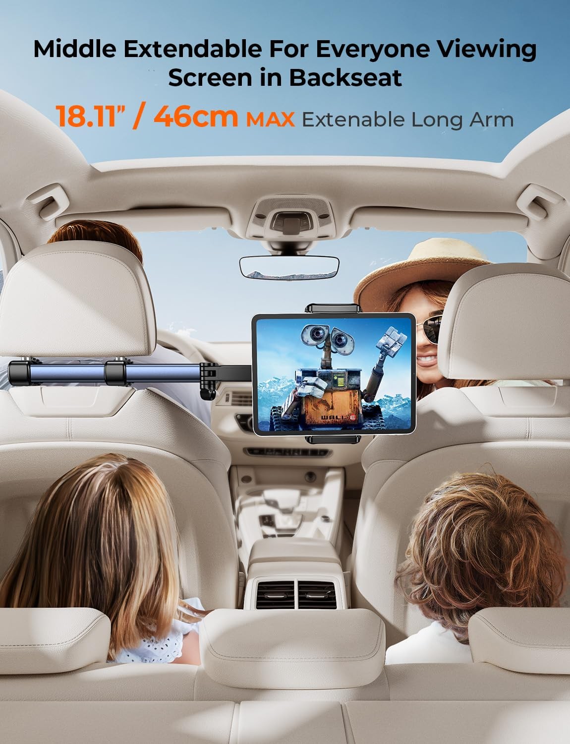 Headrest Tablet Holder for Car Accessories 18.11-inch Long Arm 3-in-1 Backse…