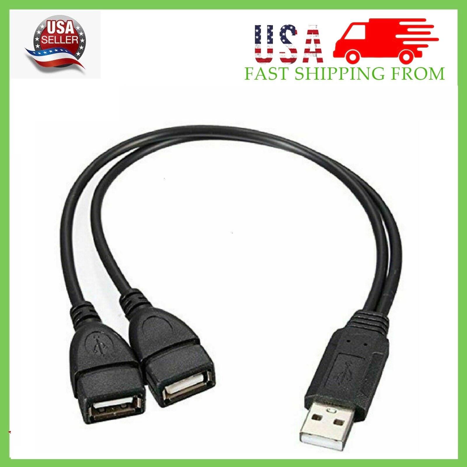 USB 2.0 A Male To 2 Dual USB Female Jack Y Splitter Hub Power Cord Adapter Cable