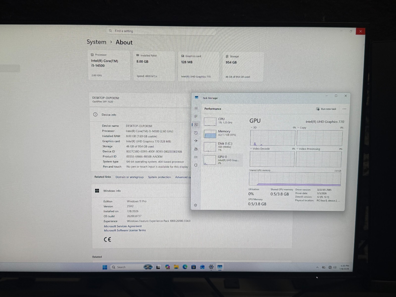 Dell OptiPlex 7020 SSF Intel Core i5-14500 8GB RAM 1 TB SSD NVMe WIN 11