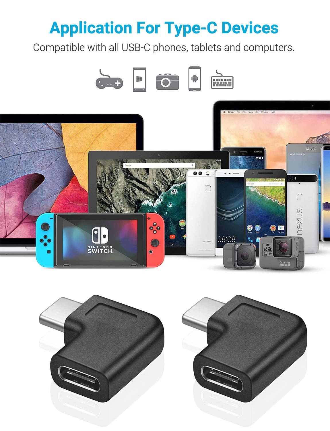 USB C Right Angle Adapter,90 Degree USB C to USB Type-C Male to Female Adapter C