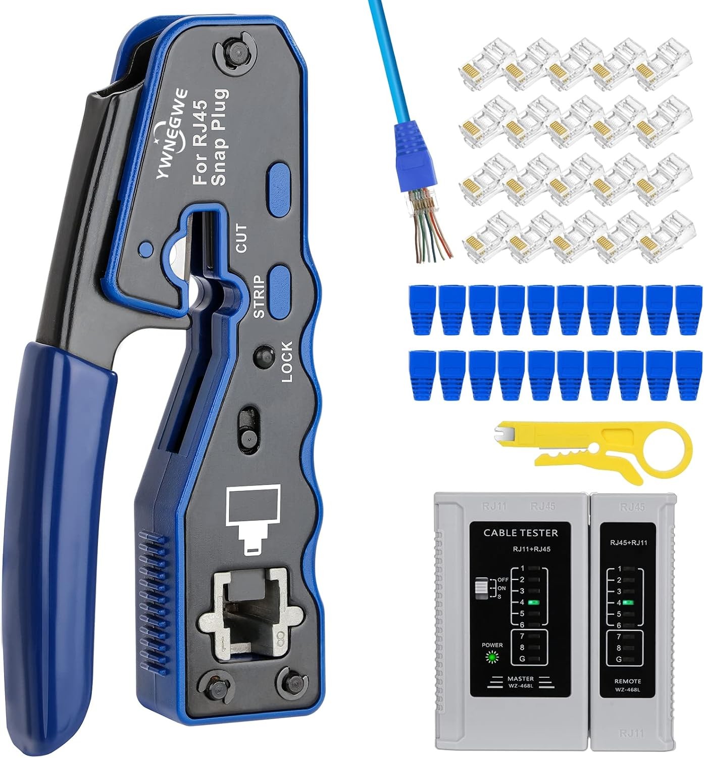 RJ45 Crimp Tool Kit Pass Thru Ethernet Crimper for Cat5e Cat6 Cat6a 8P8C Modular