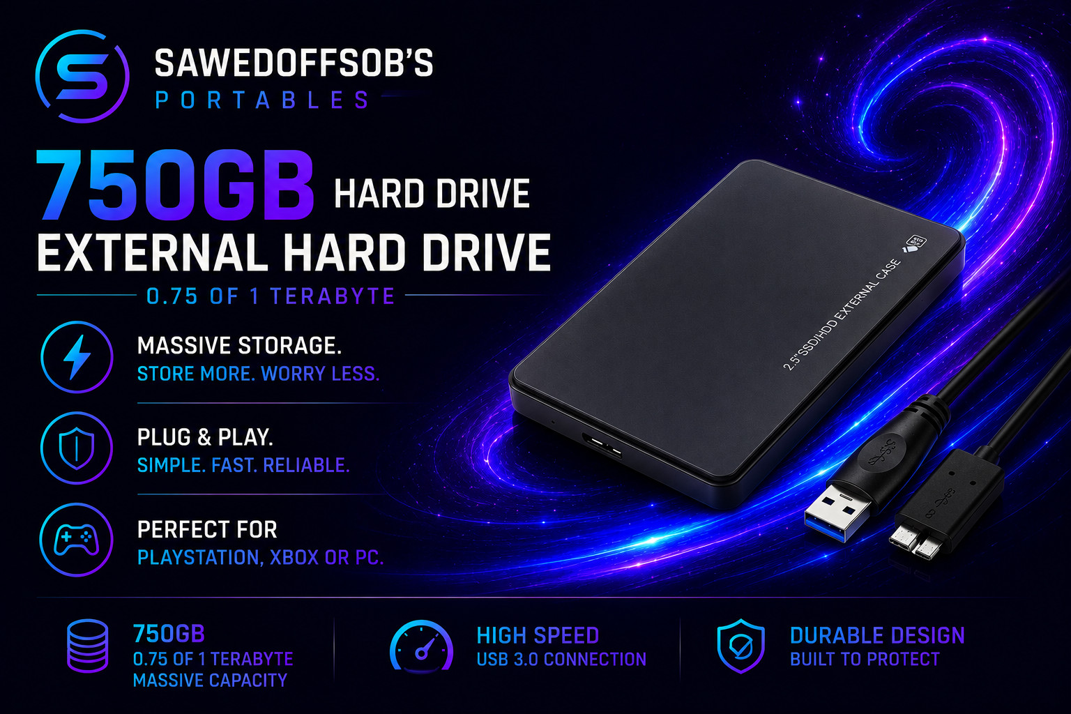 750GB PC External Hard Drive for XBOX ONE Windows – Unbranded 750 GB