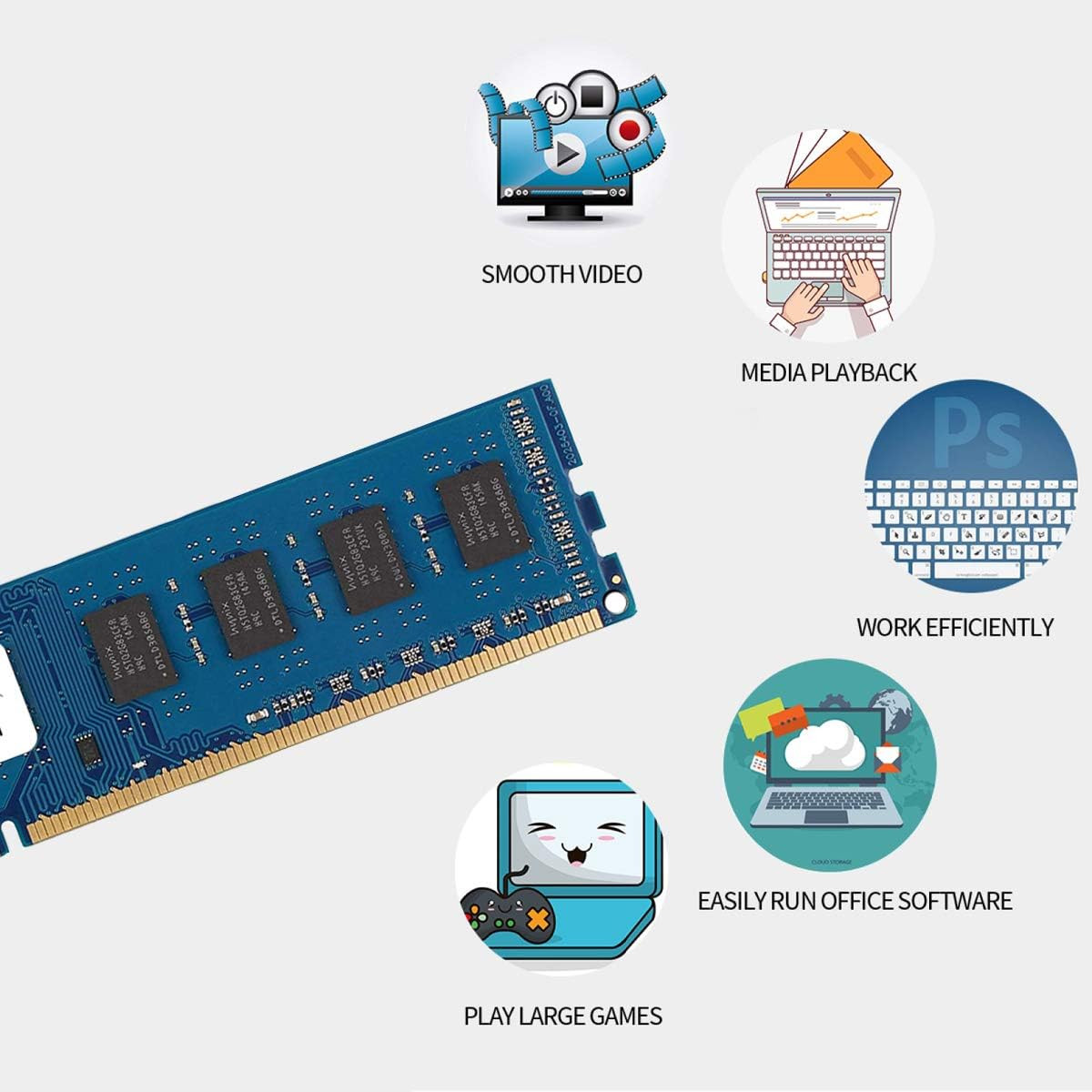 8GB Kit (2X4GB) DDR3 1600Mhz PC3-12800U 4GB 2Rx8 240-Pin Dimm CL11 1.5V Desktop