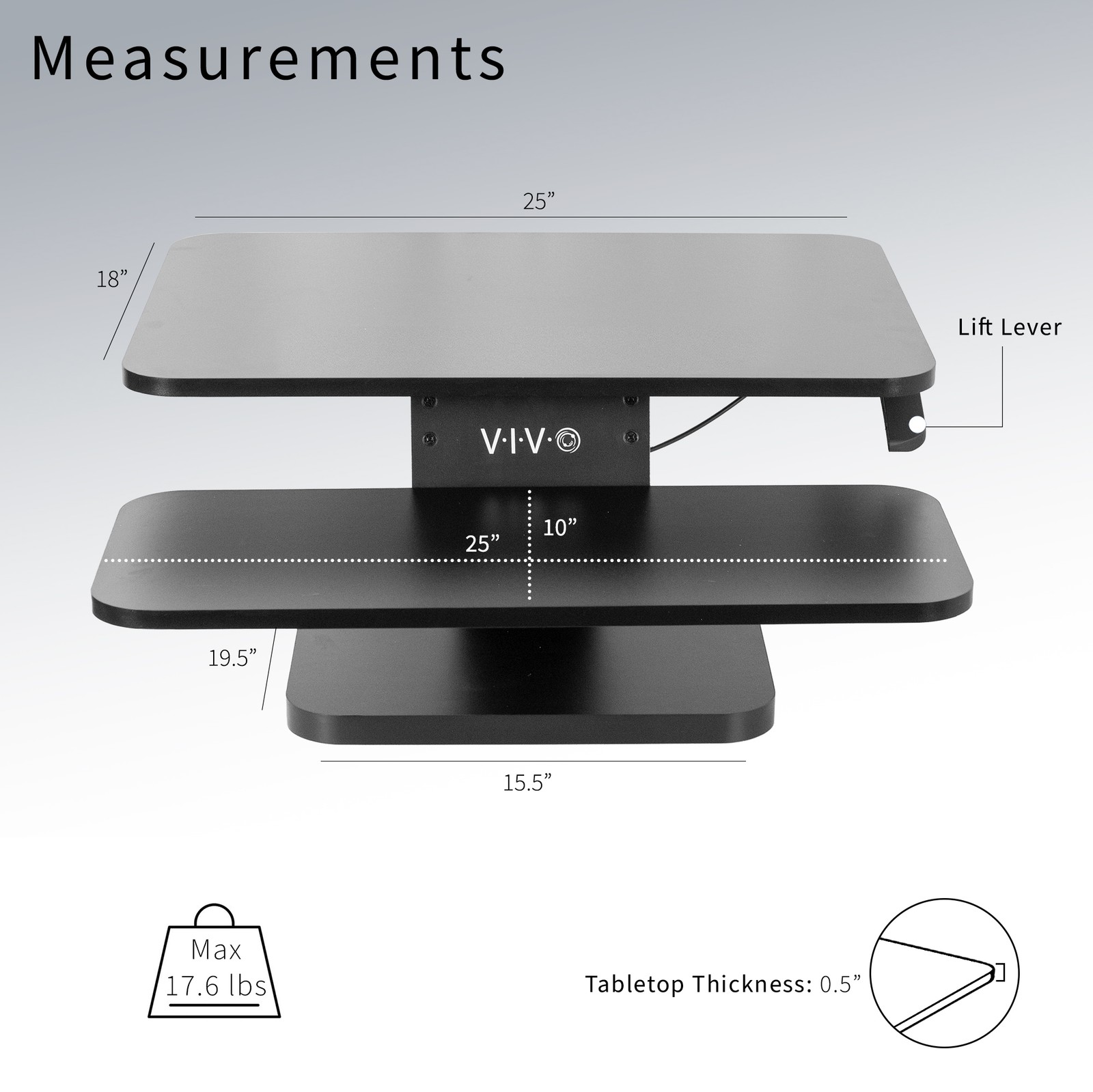 VIVO Height Adjustable Standing Desk Gas Spring Riser 25″ Tabletop Sit Stand