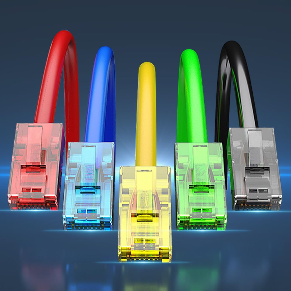 100-Pack RJ45 Cat6 Pass through Connector, Assorted Colors, RJ45 Modular Plugs f
