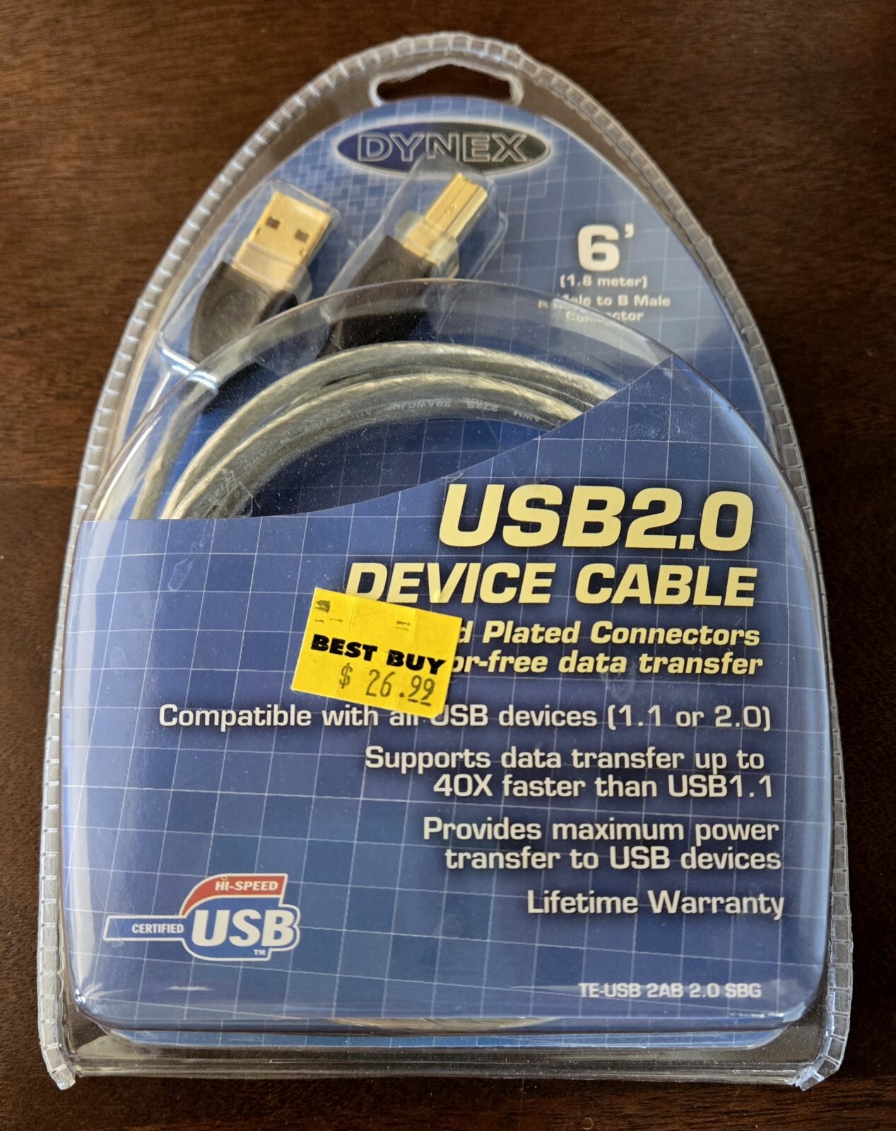 USB2.0 Dynex Device Cable Data Transfer, 24K Gold Plated Contacts, 6′ – NEW