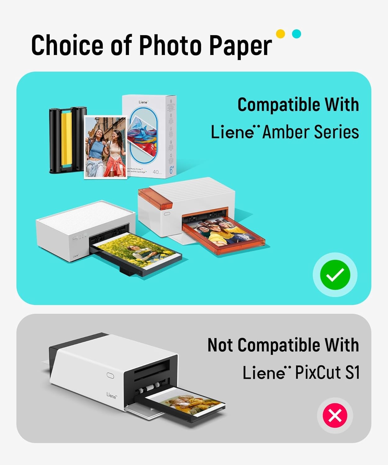 Compatible for Liene Amber M100/M200/M110/M210 4×6″ 80 Papers and 2 Ink Refills
