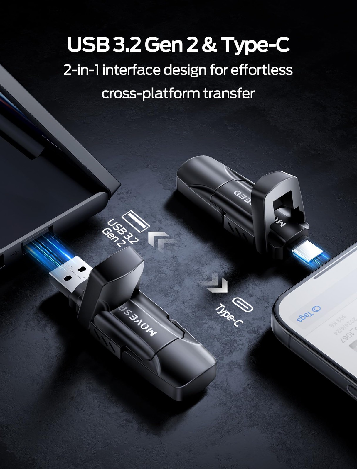 MOVE SPEED 128GB USB Drive, 570MB/S Read Speed External SSD with Dual Port Ty…