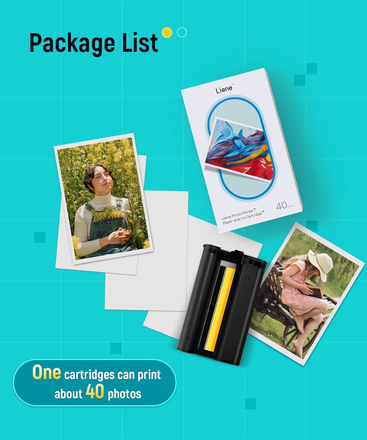 Compatible for Liene Amber M100/M200/M110/M210 4×6″ 80 Papers and 2 Ink Refills