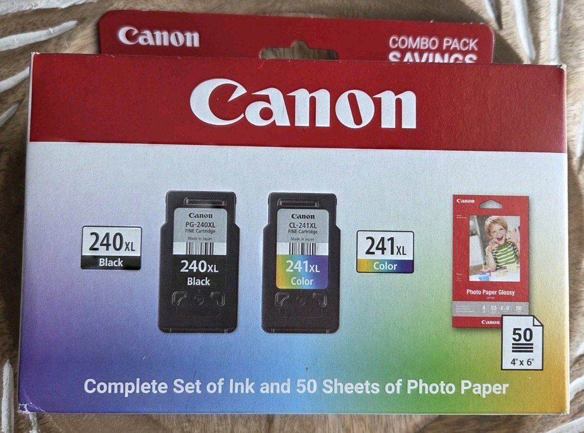 Canon PG-240XL CL-241XL Ink Cartridge Combo Pack Black Color + Photo Paper
