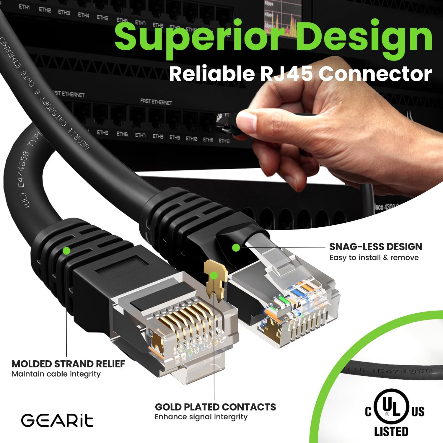 Black Cat 6 Ethernet Cable 5 FT 5 PCS RJ45 LAN Patch 10Gbps Snagless Connector