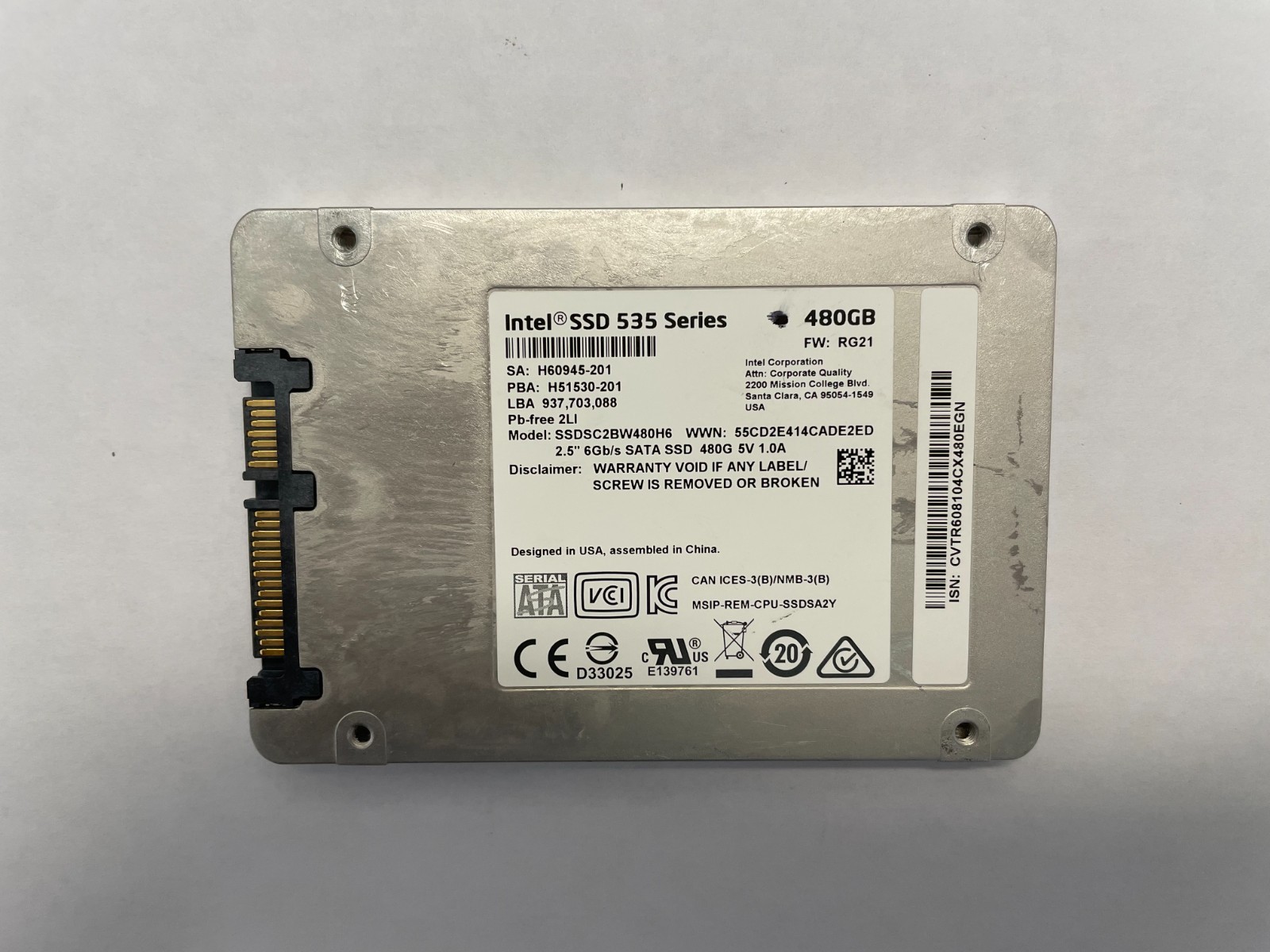 Intel 480GB SSD 535 Series 2.5″ SATA Solid State Drive SSDSC2BW480H6 *Tested*