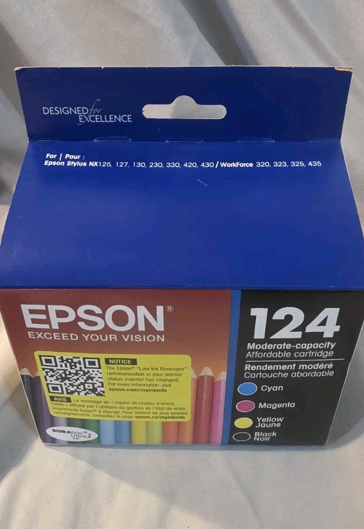 Epson T124 Standard Yield B/C/Y/M Cartridge 4 Pack New Exp 2028
